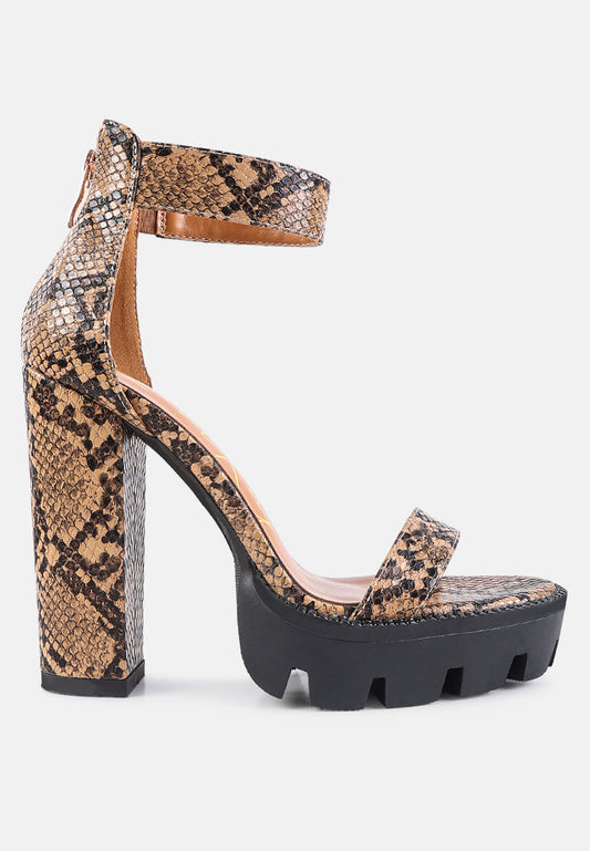 Rattle Snake Print Chunky High Block Heel Sandals-0