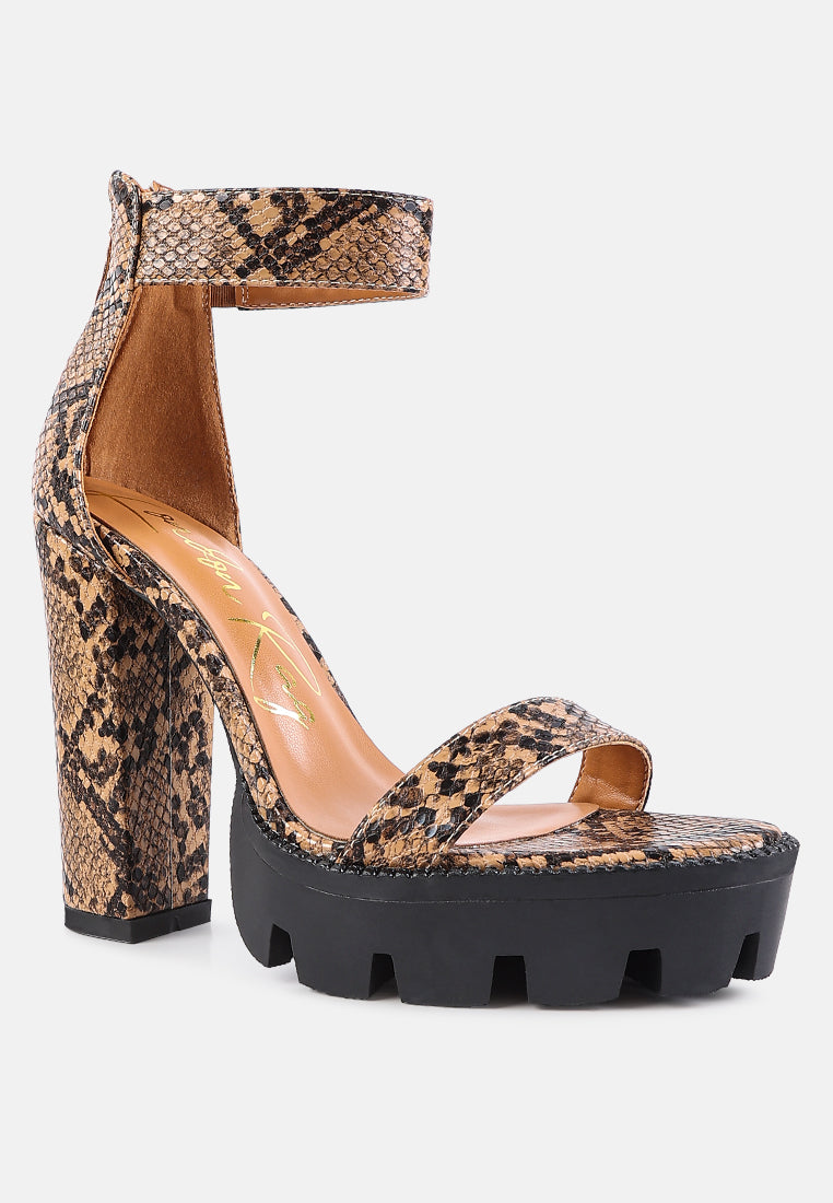 Rattle Snake Print Chunky High Block Heel Sandals-1