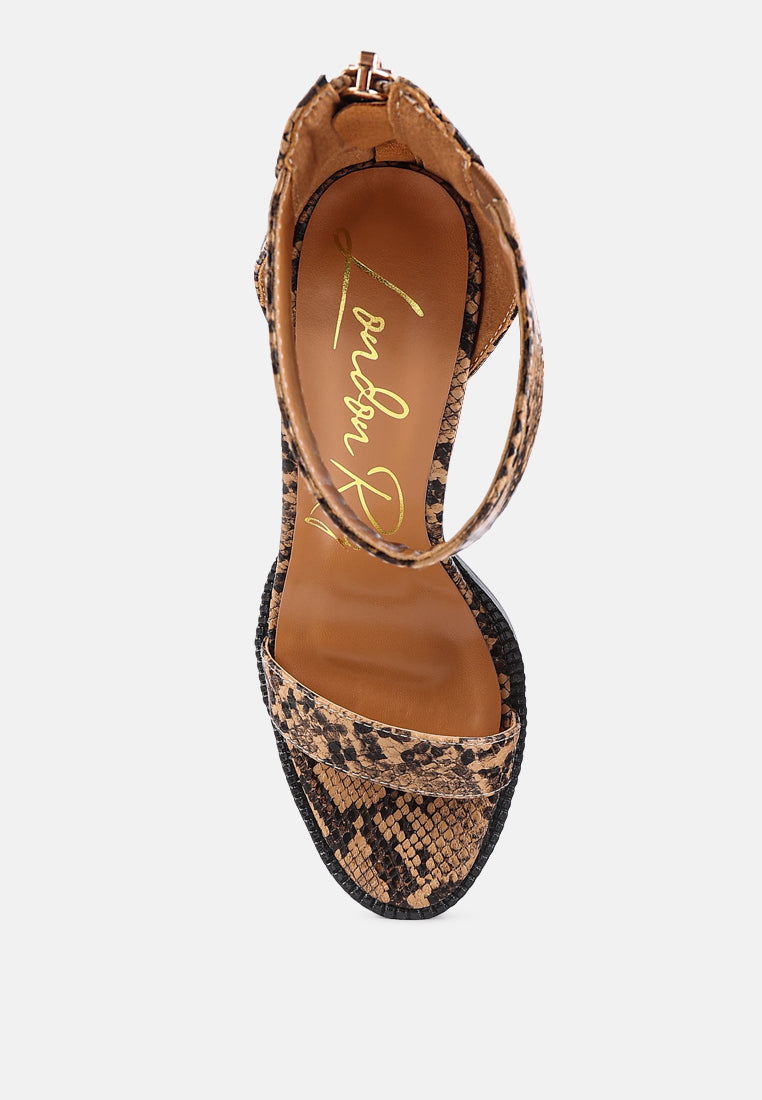 Rattle Snake Print Chunky High Block Heel Sandals-3