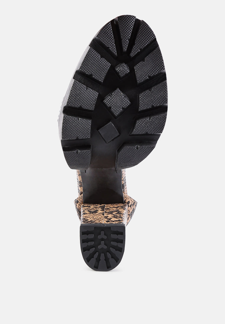Rattle Snake Print Chunky High Block Heel Sandals-4