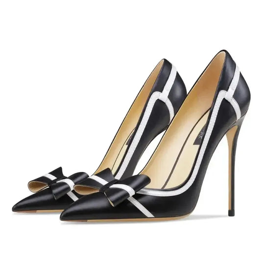 Real Leather Butterfly-knot High Heels Stiletto Pumps-0