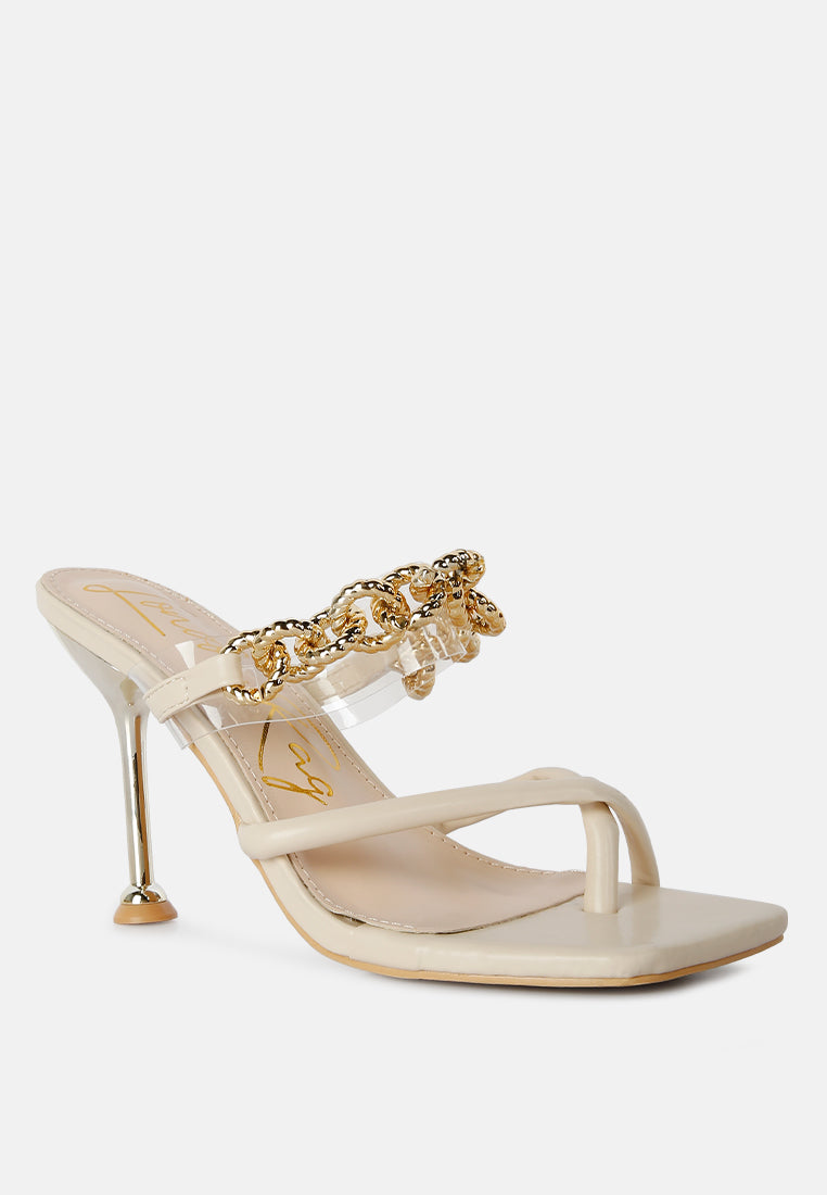 Social Bee Link Chain Embellished Heel Sandals-2