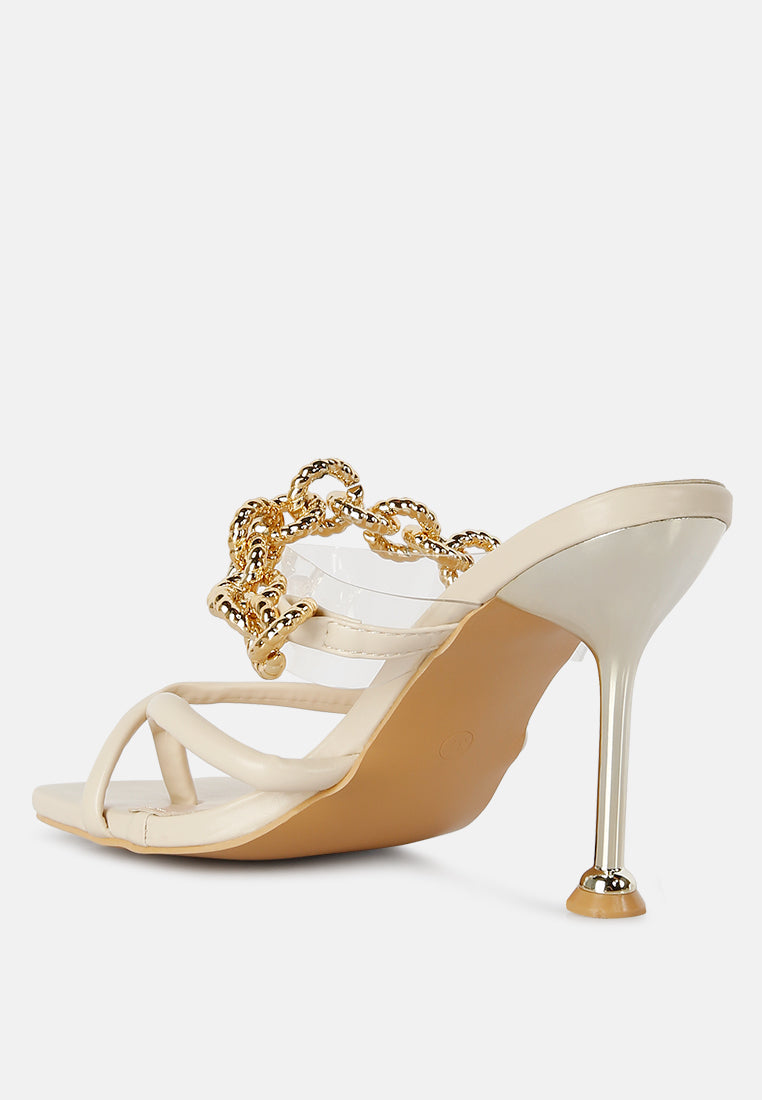 Social Bee Link Chain Embellished Heel Sandals-3