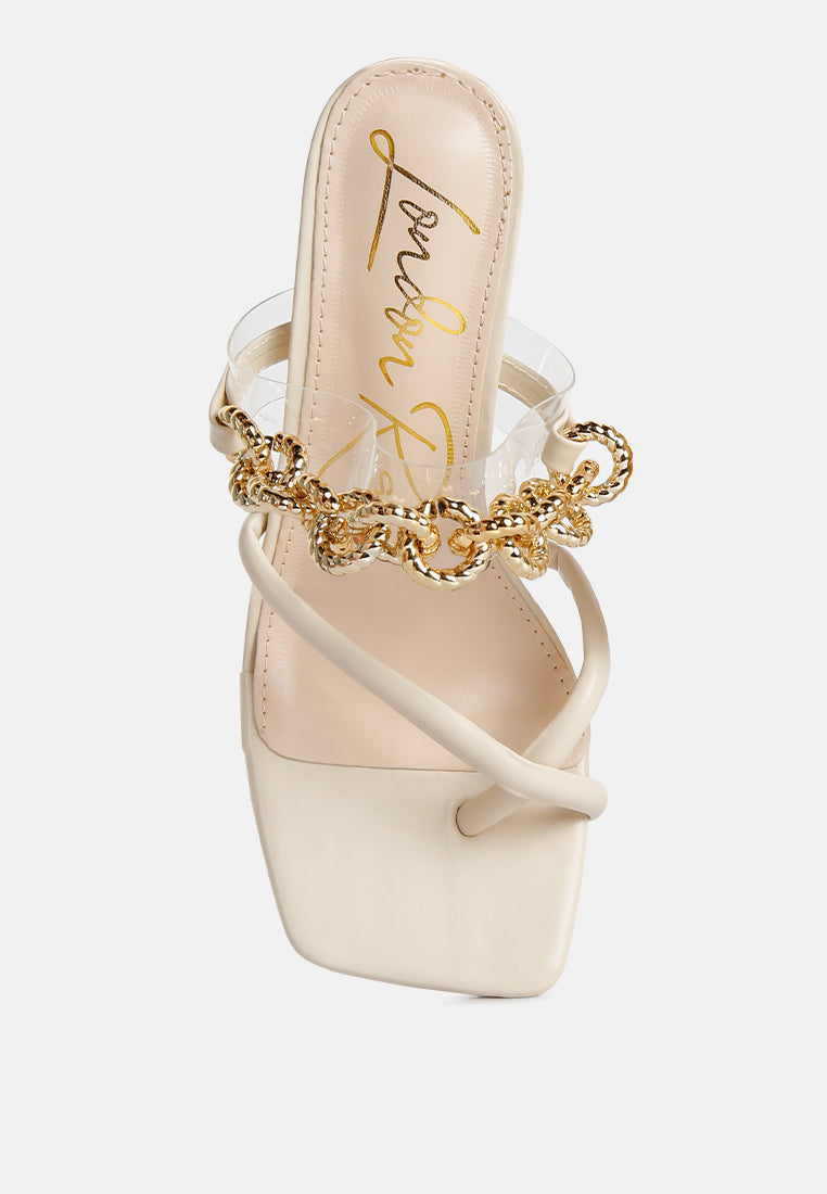 Social Bee Link Chain Embellished Heel Sandals-4